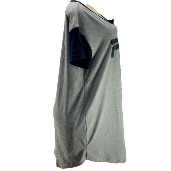 Fila M Gray Heather-Navy Logo Split Neckline Curved Hem Short Sleeve Sleep Tee - Picture 3 of 6